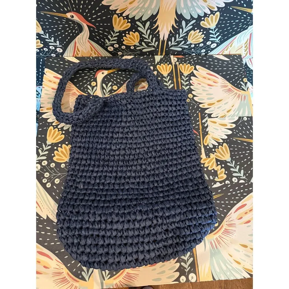 Club Monaco navy blue raffia tote